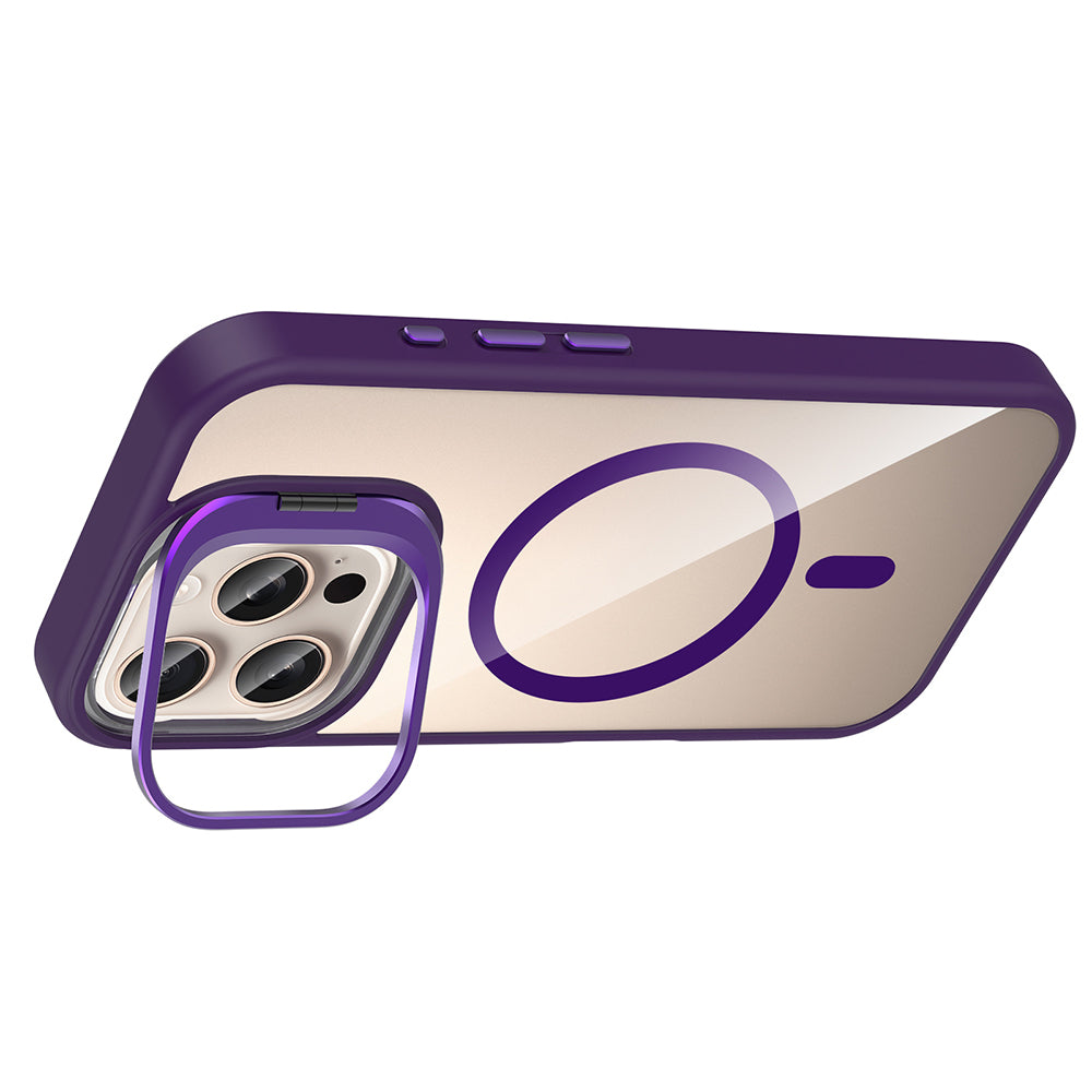 Apple iPhone 16 Pro Kılıf Standlı ve Kamera Lens Hediyeli M-Safe Şarj Özellikli Zore Etro Kapak Lacivert