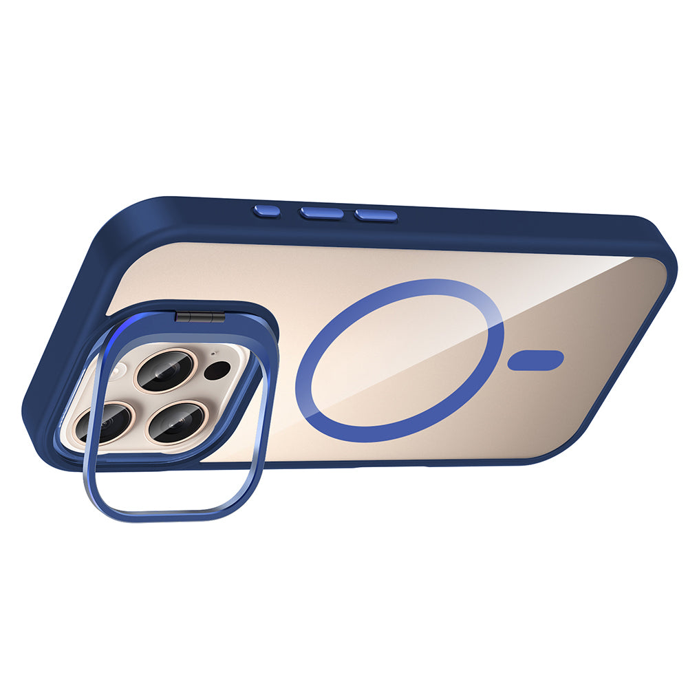 Apple iPhone 16 Pro Kılıf Standlı ve Kamera Lens Hediyeli M-Safe Şarj Özellikli Zore Etro Kapak Desert Titanyum