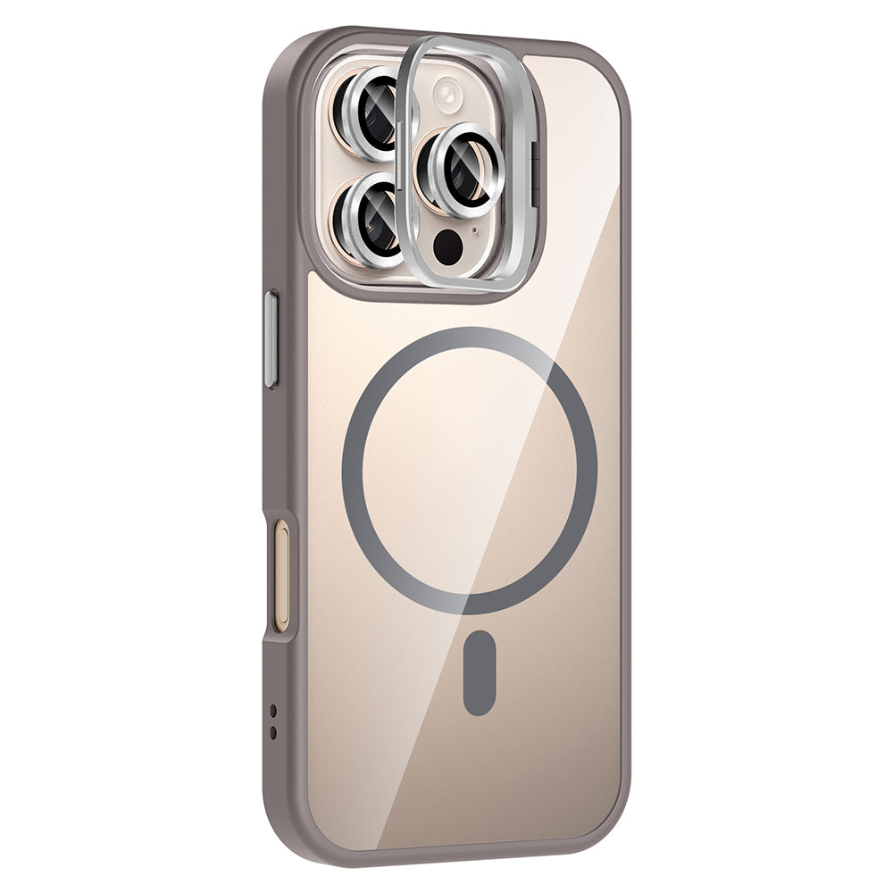 Apple iPhone 16 Pro Kılıf Standlı ve Kamera Lens Hediyeli M-Safe Şarj Özellikli Zore Etro Kapak Derin Mor