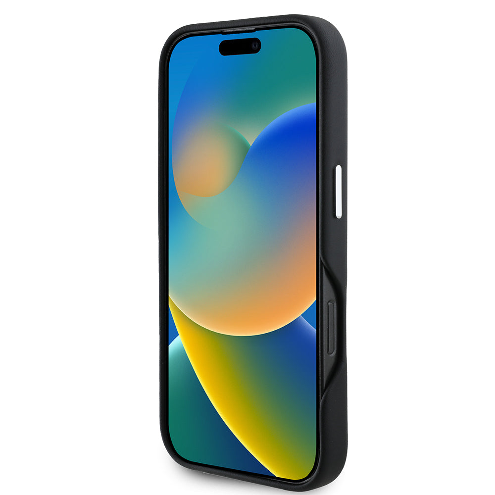 Apple iPhone 16 Pro Kılıf TUMI Orjinal Lisanslı M-safe Şarj Özellikli Metal Yazı Logolu PU Deri Kapak Siyah