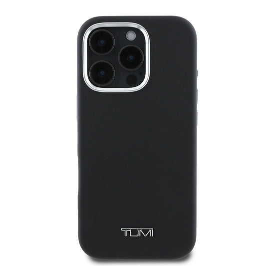 Apple iPhone 16 Pro Kılıf TUMI Orjinal Lisanslı M-safe Şarj Özellikli Metal Yazı Logolu PU Deri Kapak Siyah