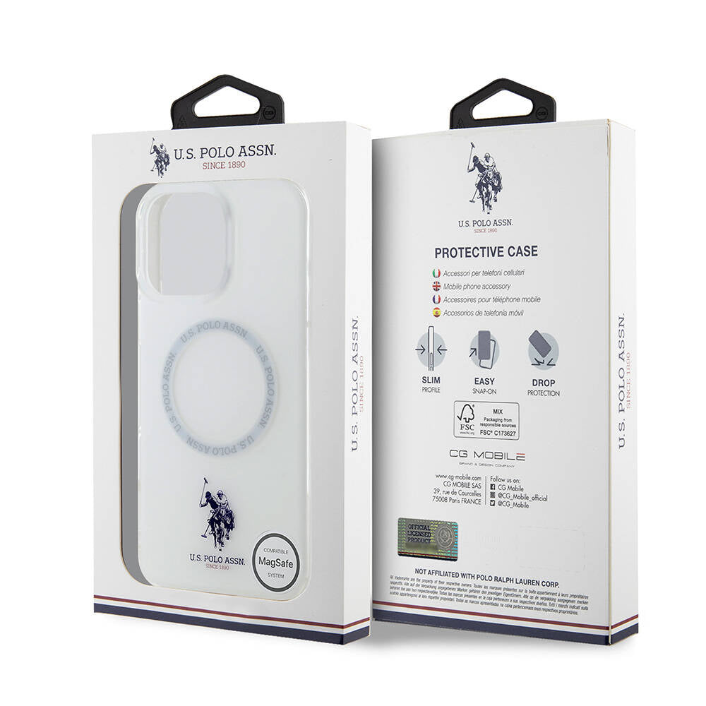 Apple iPhone 16 Pro Kılıf U.S. Polo Assn. Orjinal Lisanslı Magsafe Şarj Özellikli IML Double Horse Logolu Ring Kapak Beyaz