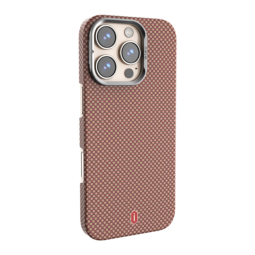 Apple iPhone 16 Pro Kılıf Wiwu DCC-208 M-safe Şarj Özellikli Kamera Standlı Aramid Fiber Tasarım Kevlar Kapak Siyah