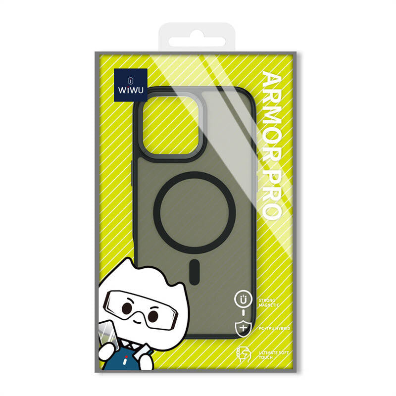 Apple iPhone 16 Pro Kılıf Wiwu FGG-012 ArmorPro Serisi Magsafe Şarj Özellikli Parmak İzi Bırakmayan Kılıf Gri