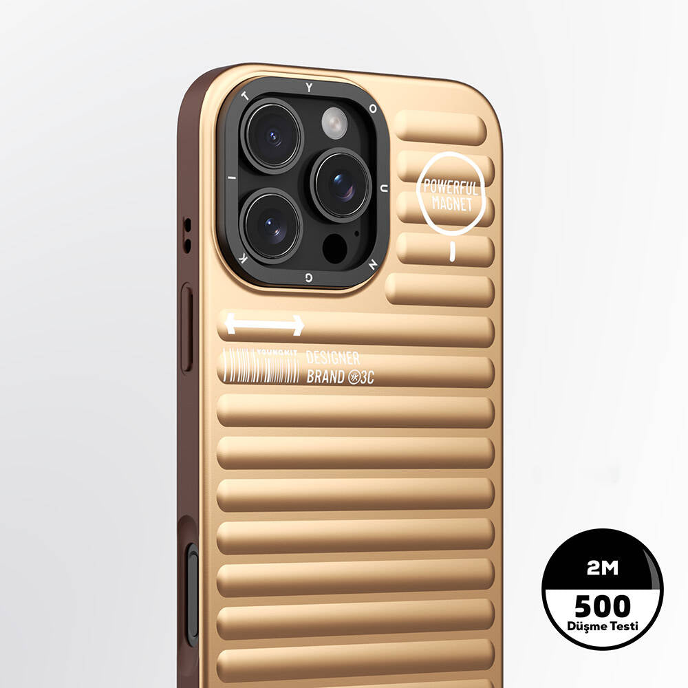Apple iPhone 16 Pro Magsafe Şarj Özellikli Kılıf Mat Renkli Tasarım Youngkit Original Serisi Kapak Gold