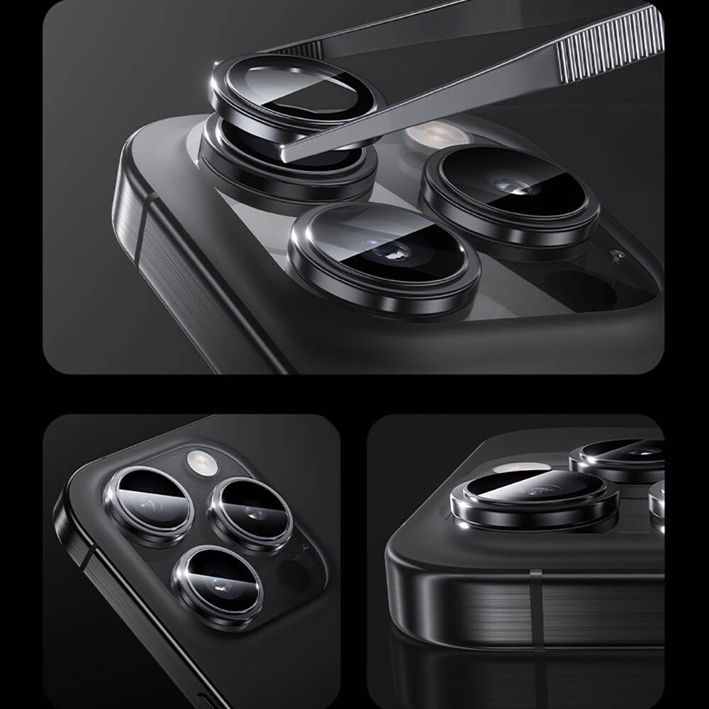 Apple iPhone 16 Pro Max Benks Parlama Önleyici Glass Warrior Metal Kamera Lens Koruyucu Titanyum-Gri