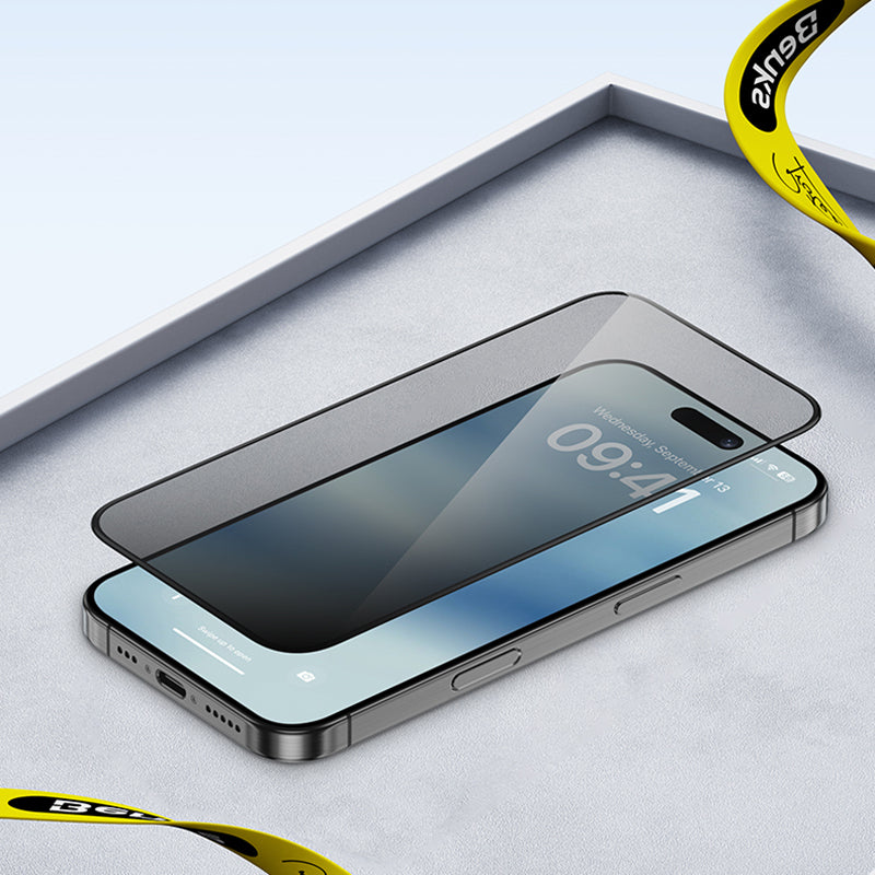 Apple iPhone 16 Pro Max Benks Ultra İnce Kenarlı Privacy Hayalet Ekran Koruyucu + Kolay Uygulama Aparatlı Siyah