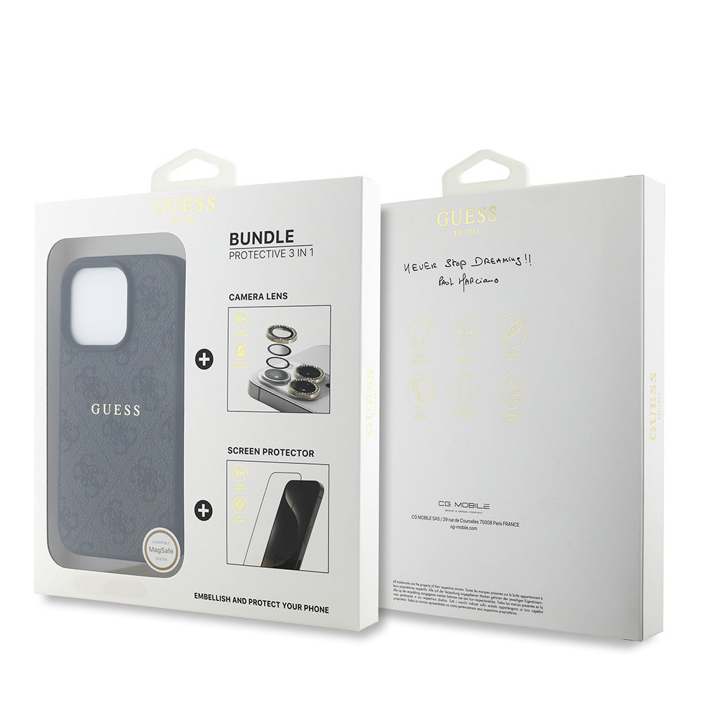 Apple iPhone 16 Pro Max Guess Orjinal Lisanslı Kılıf + Ekran Koruyucu + Lens Koruyucu 3in1 Aksesuar Seti Pembe