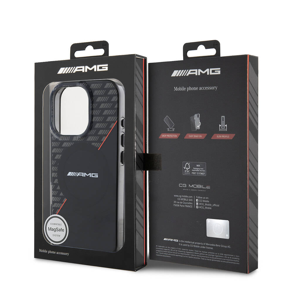 Apple iPhone 16 Pro Max Kılıf AMG Orjinal Lisanslı Magsafe Şarj Özellikli Çift Katmanlı Kırmızı Çapraz Çizgili Kapak Siyah-Kırmızı