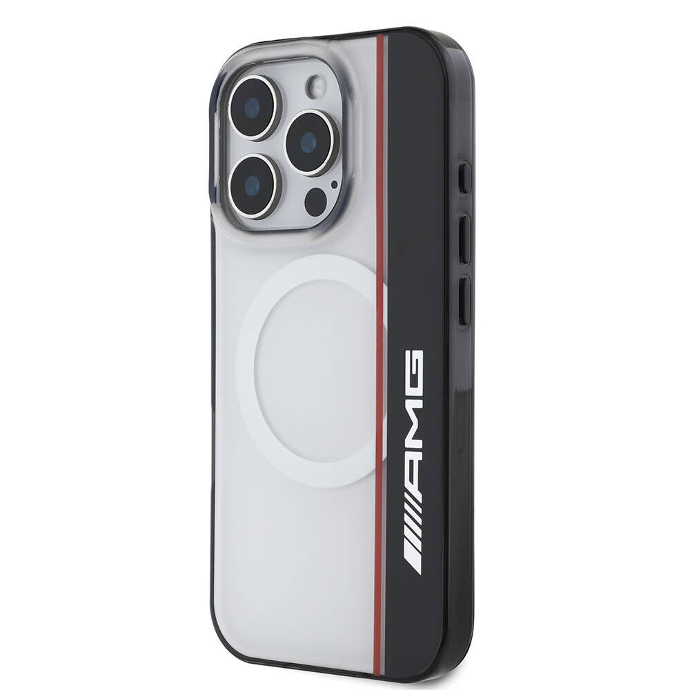 Apple iPhone 16 Pro Max Kılıf AMG Orjinal Lisanslı Magsafe Şarj Özellikli IML Baskı Logolu Çift Katmanlı Bow Lines Kapak Beyaz