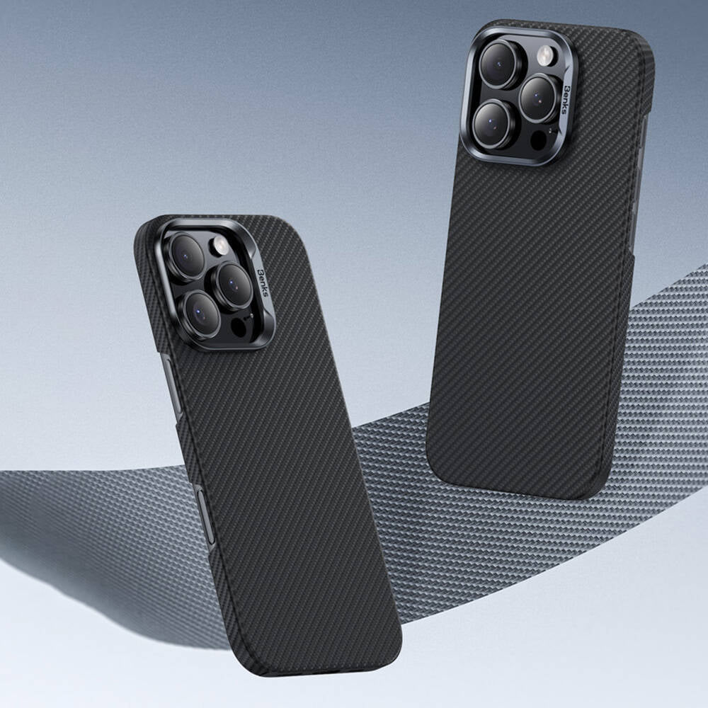 Apple iPhone 16 Pro Max Kılıf Benks Magsafe Şarj Özellikli Magnetik ArmorAir 600D Kevlar Fiber Kapak Siyah