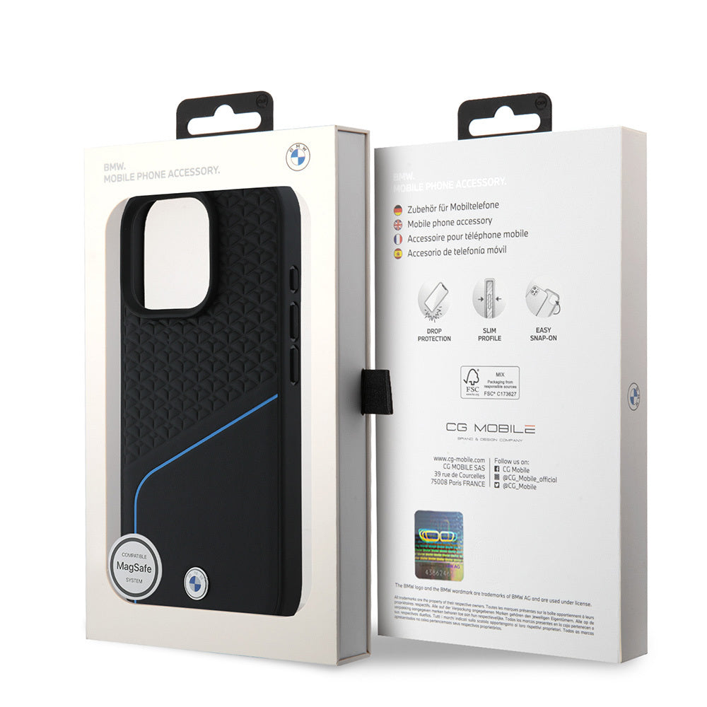 Apple iPhone 16 Pro Max Kılıf BMW Orjinal Lisanslı Magsafe Şarj Özellikli Metal Logolu Dokulu ve Çizgili Deri Kapak Gri
