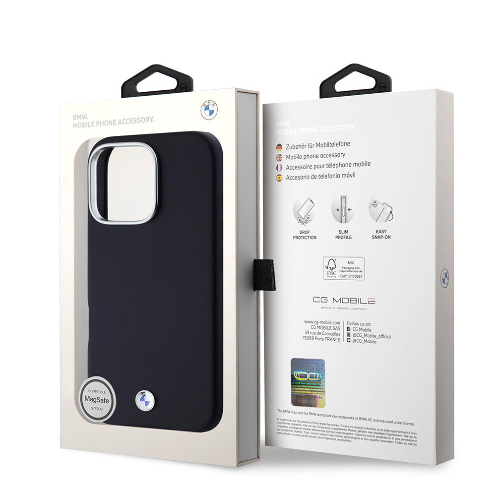 Apple iPhone 16 Pro Max Kılıf BMW Orjinal Lisanslı Magsafe Şarj Özellikli Metal Logolu Tam Kaplama Deri Kapak Lacivert