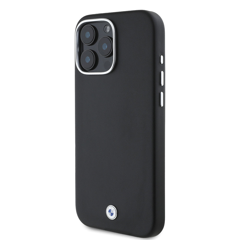 Apple iPhone 16 Pro Max Kılıf BMW Orjinal Lisanslı Magsafe Şarj Özellikli Metal Logolu Tam Kaplama Deri Kapak Lacivert