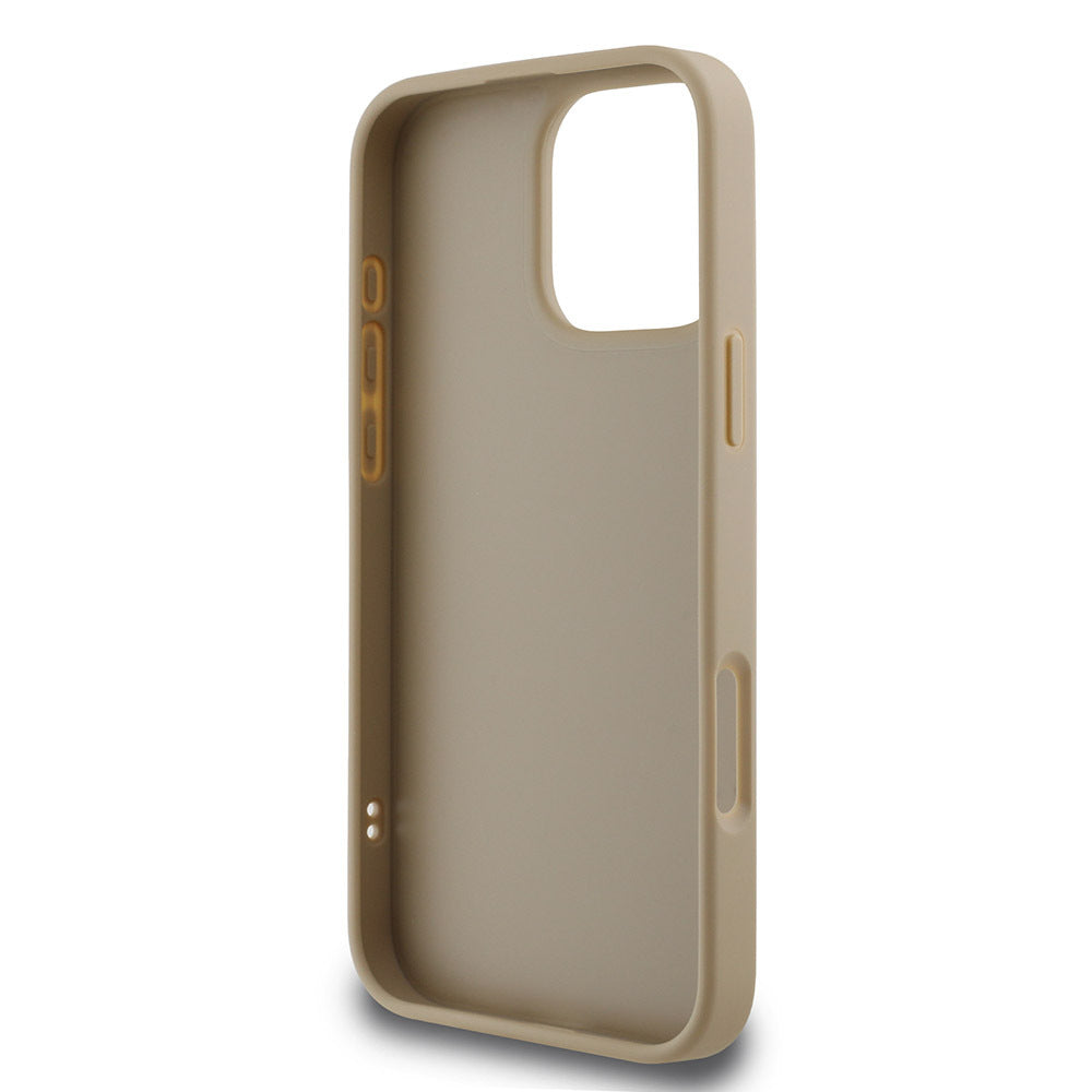 Apple iPhone 16 Pro Max Kılıf DKNY Orjinal Lisanslı Kapitone Tasarımlı Metal Logolu Deri Kapak Bej