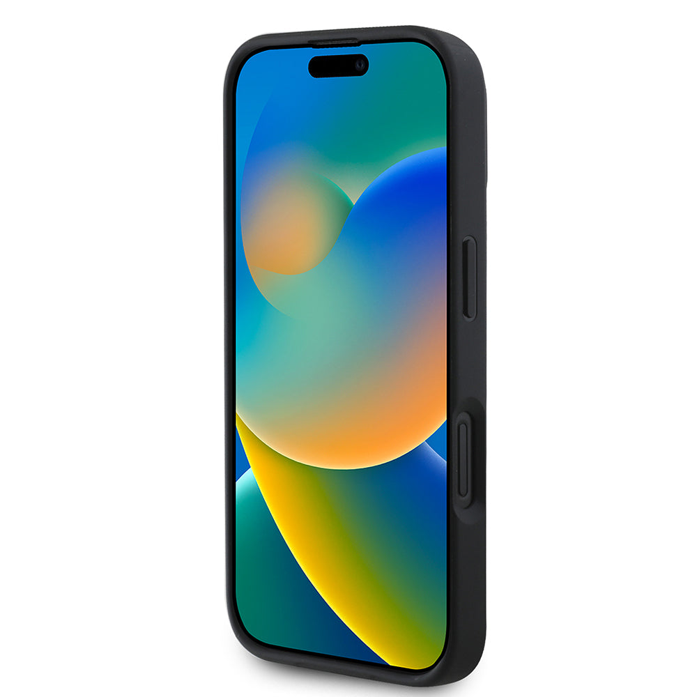 Apple iPhone 16 Pro Max Kılıf DKNY Orjinal Lisanslı Kartlıklı 3D Yazılı Repeat Texture Pattern Kapak Siyah