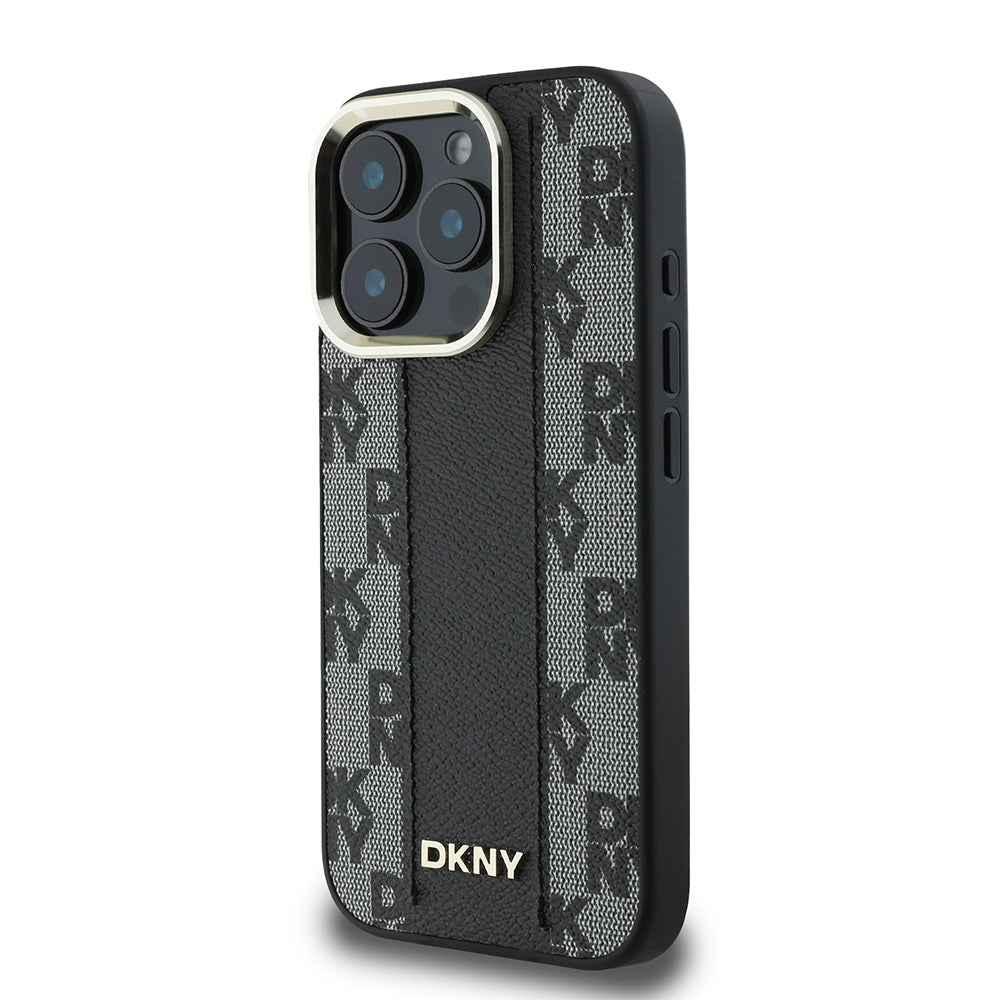 Apple iPhone 16 Pro Max Kılıf DKNY Orjinal Lisanslı Magsafe Şarj Özellikli 3D Yazılı Checkered Pattern Kapak Bej