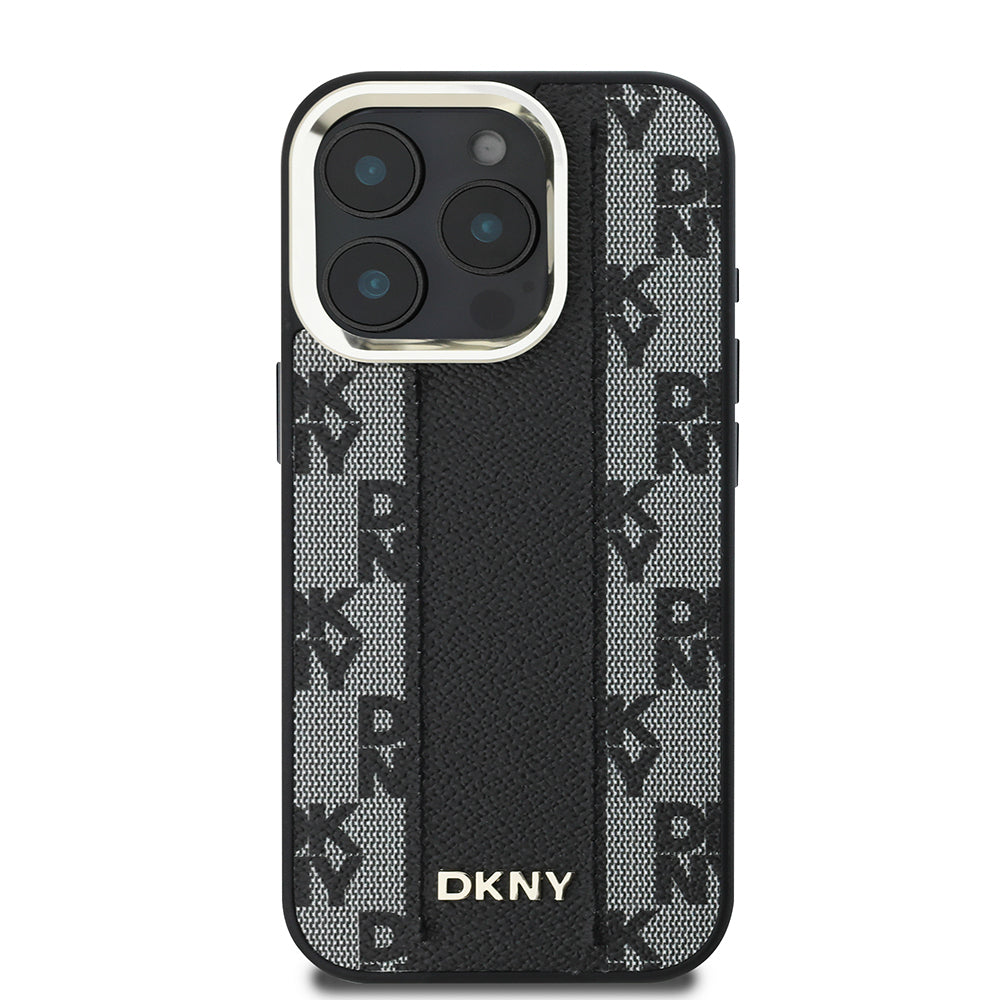Apple iPhone 16 Pro Max Kılıf DKNY Orjinal Lisanslı Magsafe Şarj Özellikli 3D Yazılı Checkered Pattern Kapak Bej