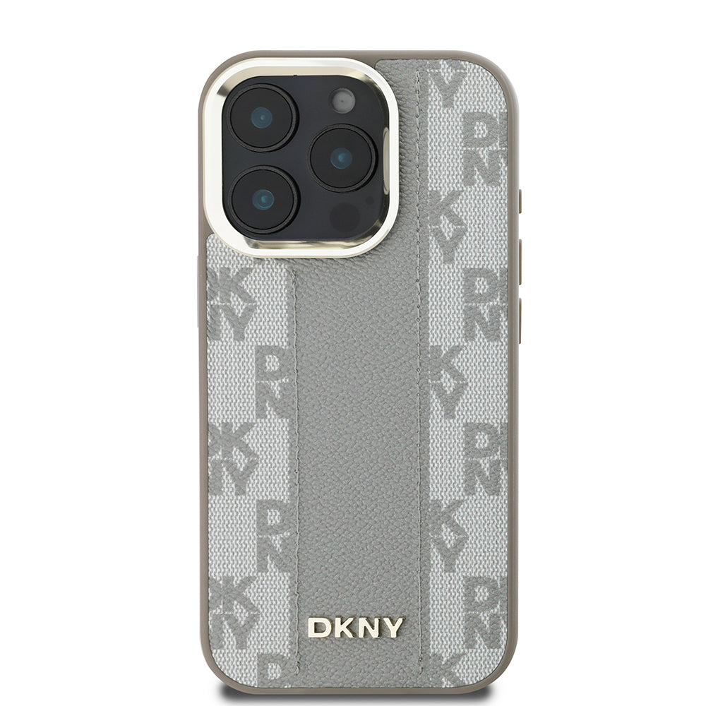 Apple iPhone 16 Pro Max Kılıf DKNY Orjinal Lisanslı Magsafe Şarj Özellikli 3D Yazılı Checkered Pattern Kapak Siyah