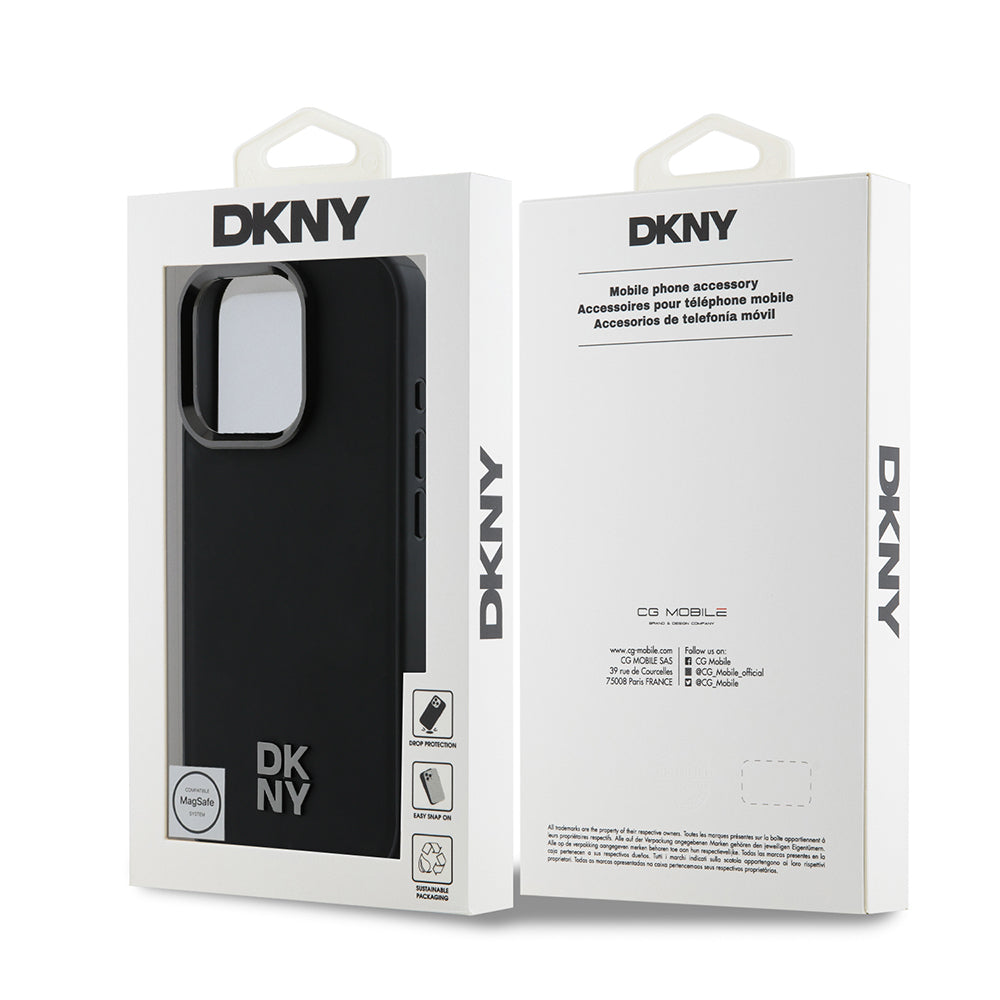 Apple iPhone 16 Pro Max Kılıf DKNY Orjinal Lisanslı Magsafe Şarj Özellikli Metal Logolu PU Deri Plain Kapak Siyah