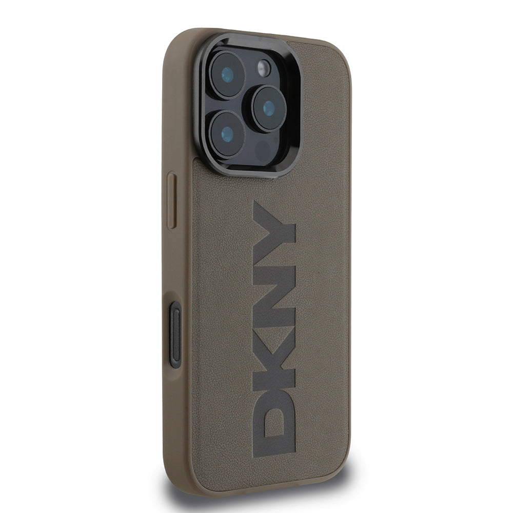 Apple iPhone 16 Pro Max Kılıf DKNY Orjinal Lisanslı Magsafe Şarj Özellikli PU Deri Plain Kapak Gri