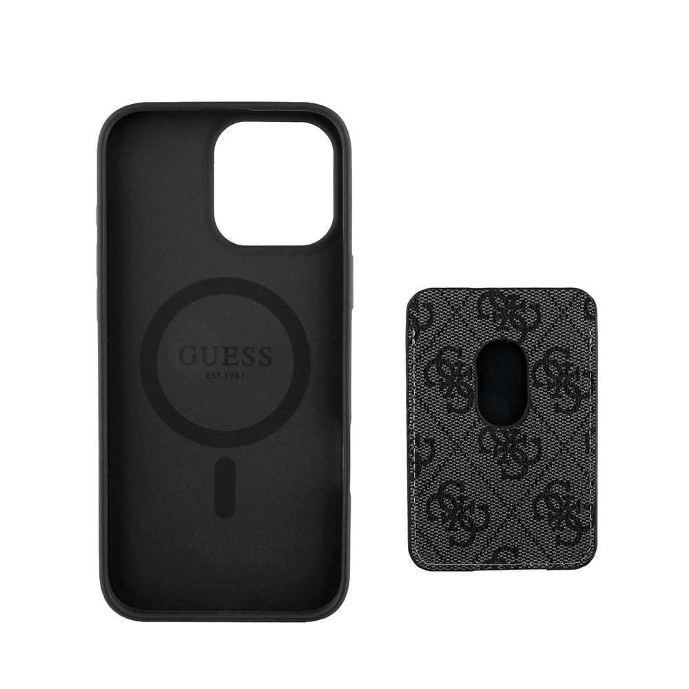 Apple iPhone 16 Pro Max Kılıf Guess Orjinal Lisanslı Magsafe Şarj Özellikli 4G Desenli Çizgili Kartlıklı Kapak Kahverengi