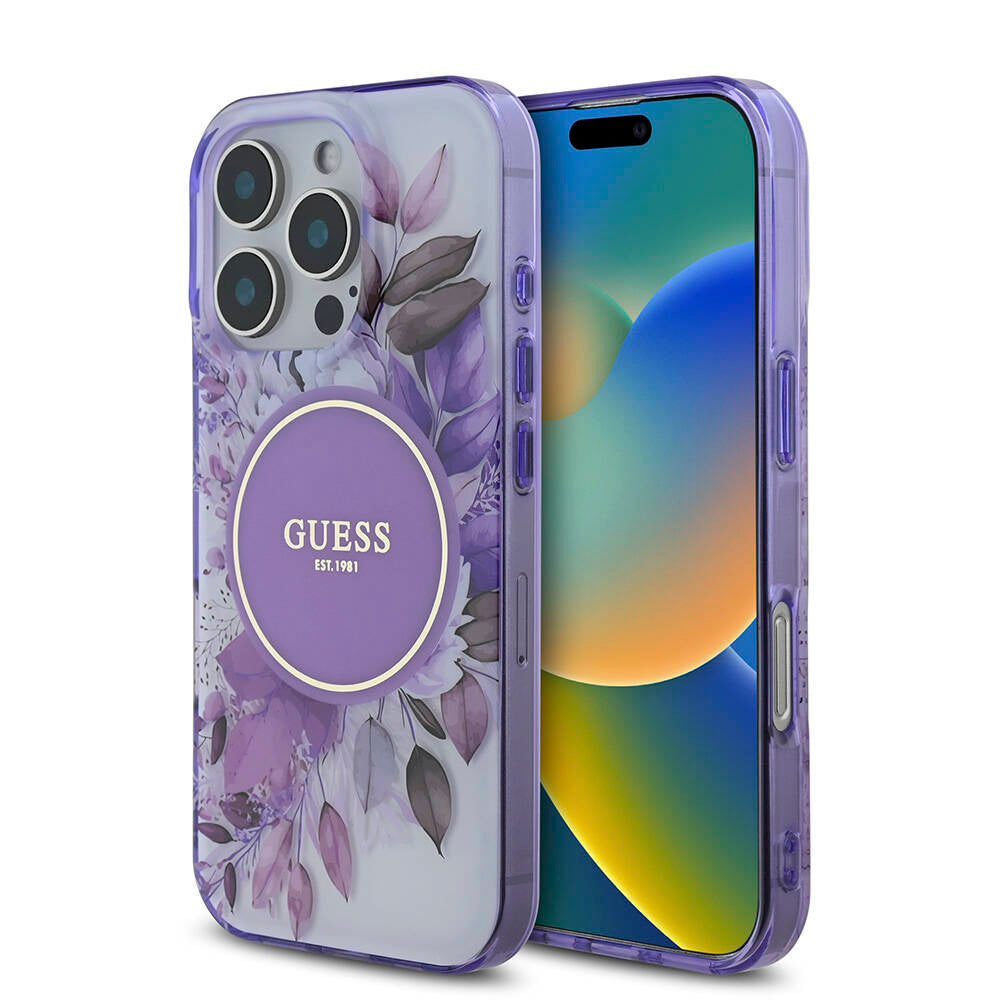 Apple iPhone 16 Pro Max Kılıf Guess Orjinal Lisanslı Magsafe Şarj Özellikli Flower Tonal Circle Kapak Pembe