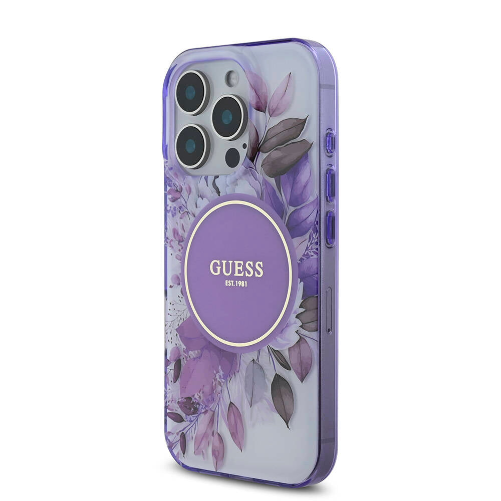 Apple iPhone 16 Pro Max Kılıf Guess Orjinal Lisanslı Magsafe Şarj Özellikli Flower Tonal Circle Kapak Mor