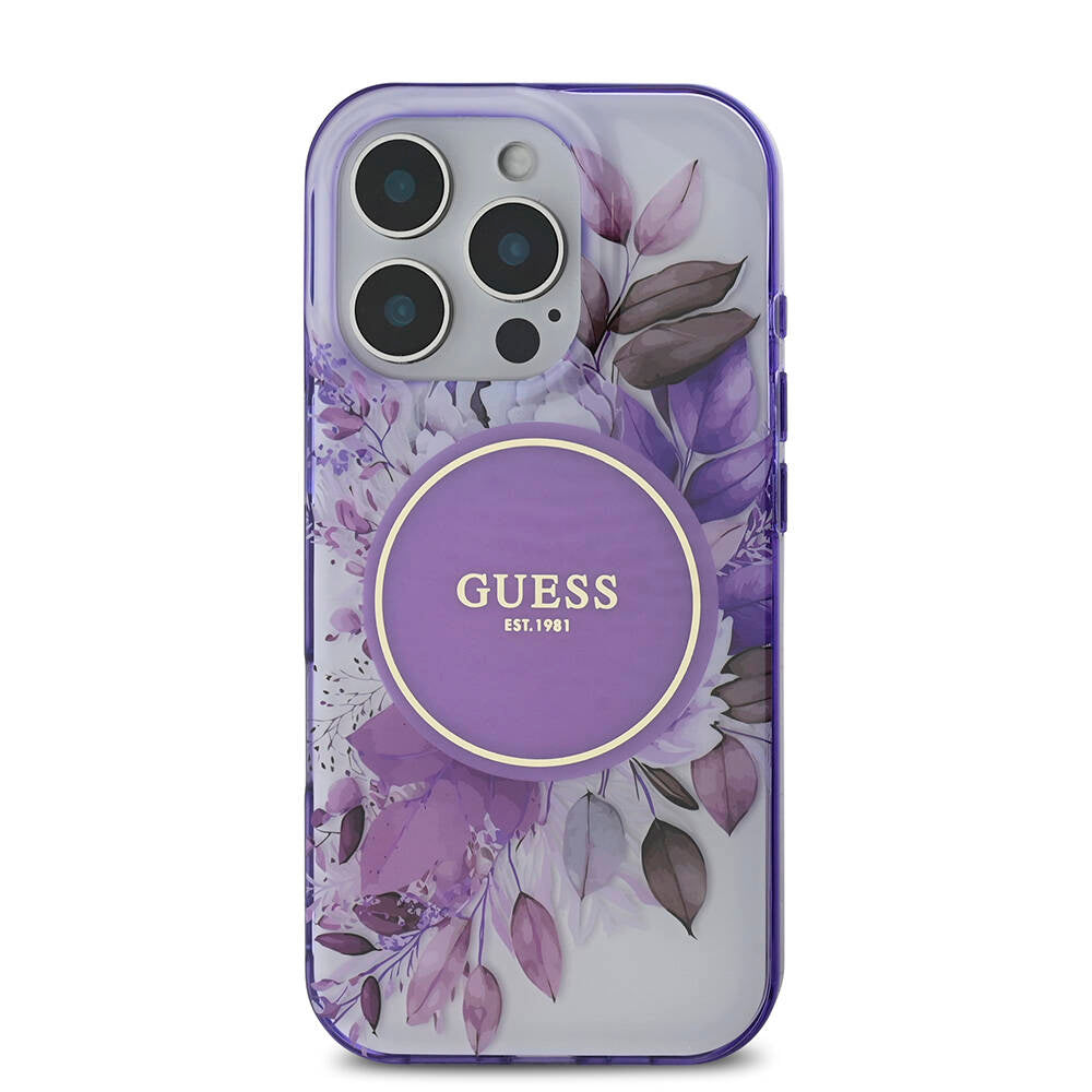Apple iPhone 16 Pro Max Kılıf Guess Orjinal Lisanslı Magsafe Şarj Özellikli Flower Tonal Circle Kapak Pembe