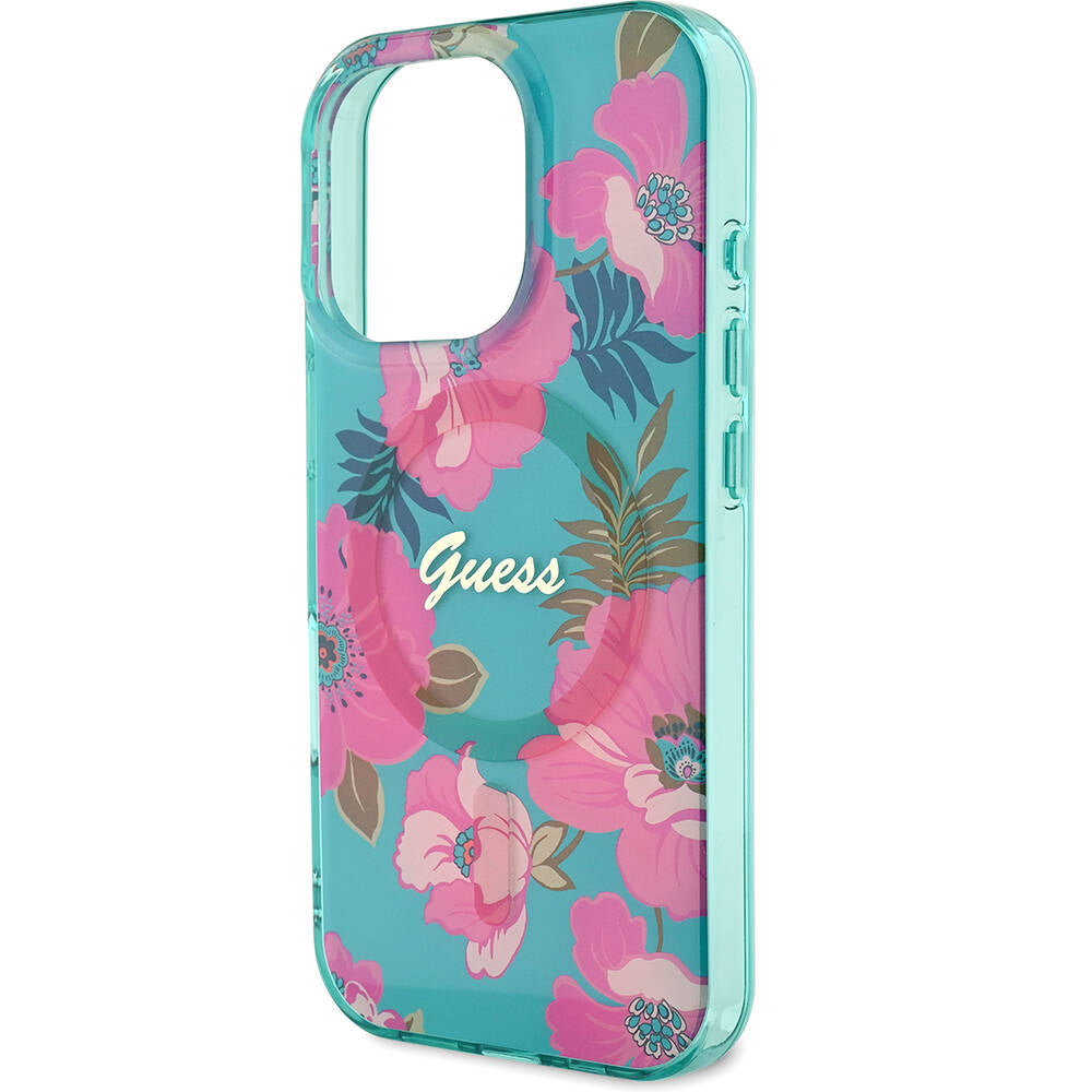 Apple iPhone 16 Pro Max Kılıf Guess Orjinal Lisanslı Magsafe Şarj Özellikli Flower Tone On Tone Ring Kapak Pembe