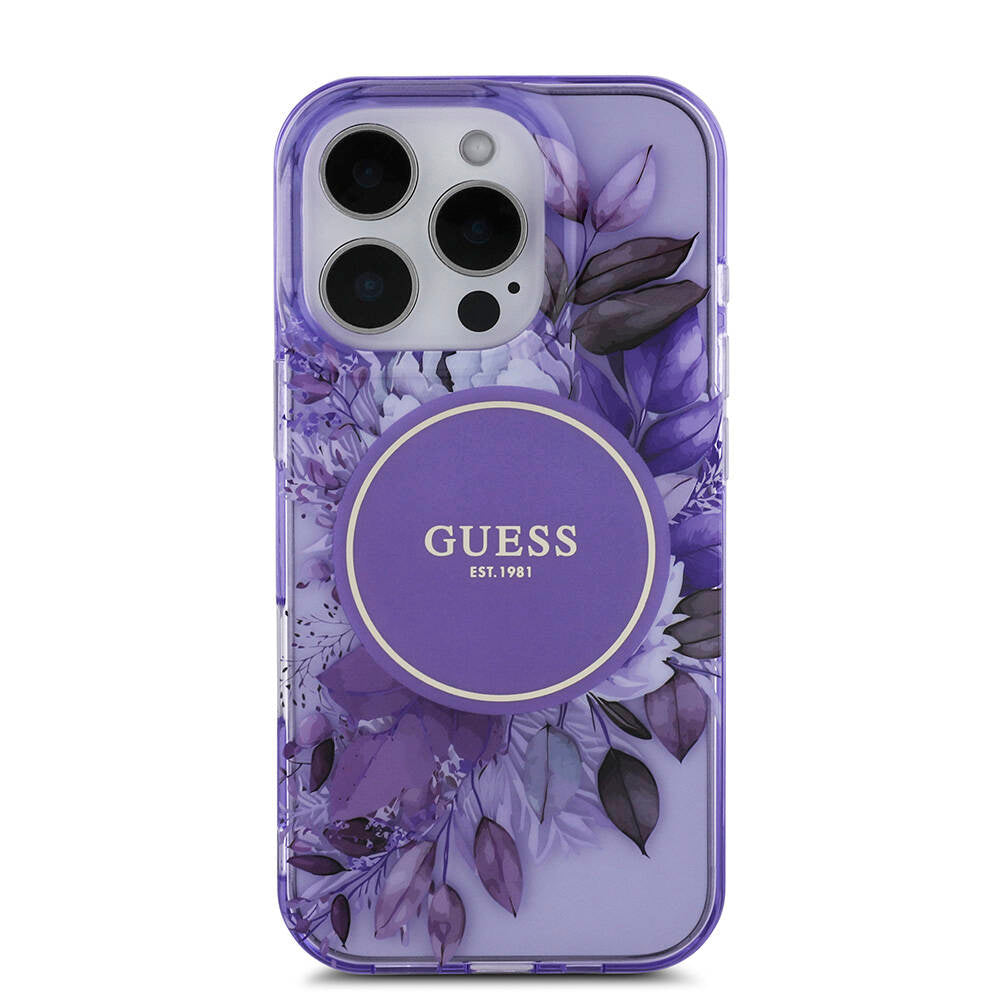 Apple iPhone 16 Pro Max Kılıf Guess Orjinal Lisanslı Magsafe Şarj Özellikli IML Baskılı Çiçek İnci Bileklikli Kapak Yeşil