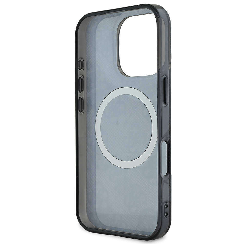 Apple iPhone 16 Pro Max Kılıf Guess Orjinal Lisanslı Magsafe Şarj Özellikli IML Peony ve 4G Desenli Klasik Logolu Kapak Kahverengi