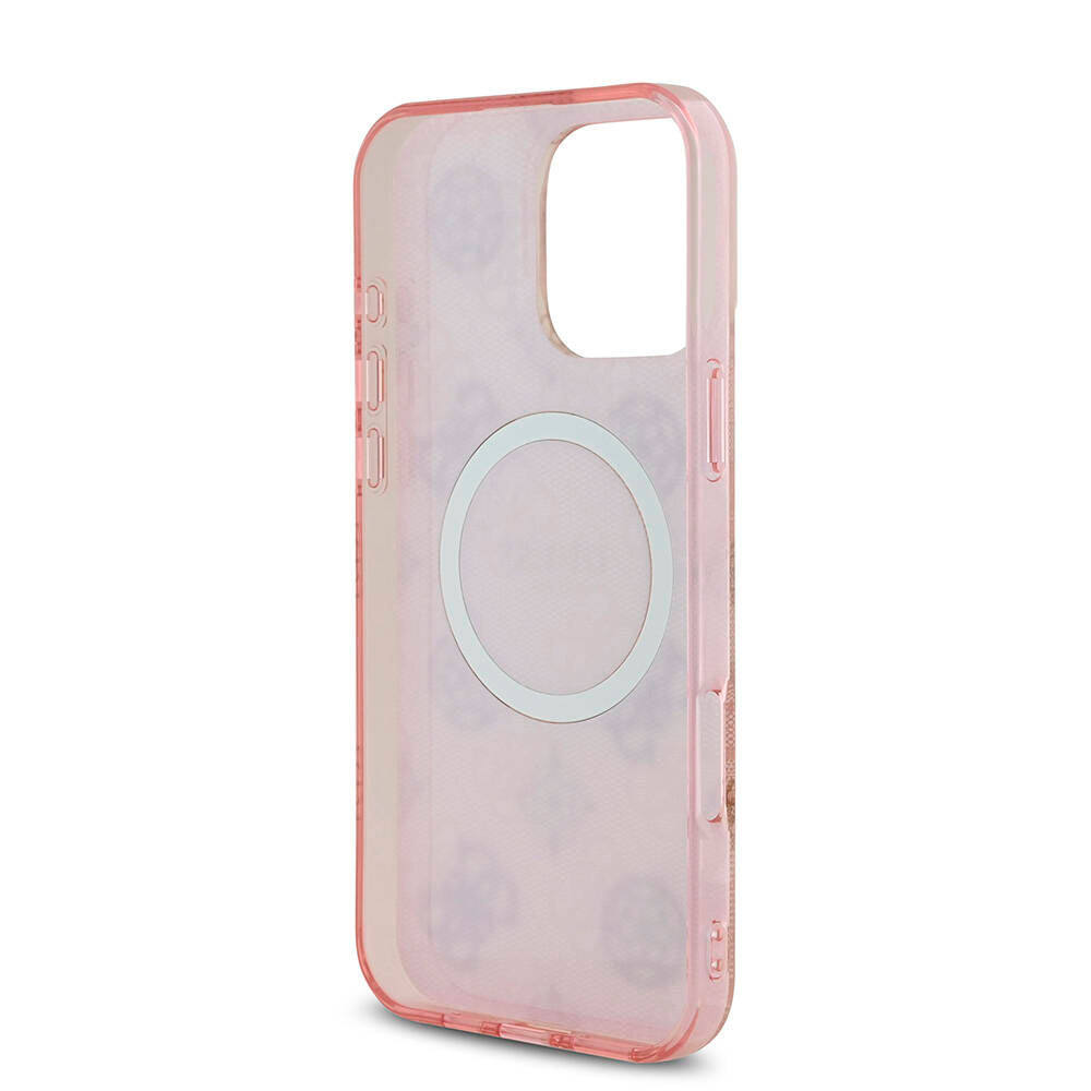 Apple iPhone 16 Pro Max Kılıf Guess Orjinal Lisanslı Magsafe Şarj Özellikli IML Peony ve 4G Desenli Klasik Logolu Kapak Kahverengi