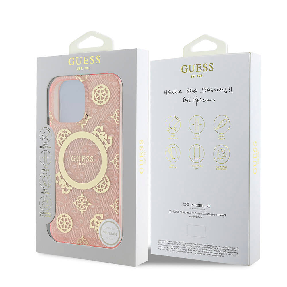 Apple iPhone 16 Pro Max Kılıf Guess Orjinal Lisanslı Magsafe Şarj Özellikli IML Peony ve 4G Desenli Klasik Logolu Kapak Siyah