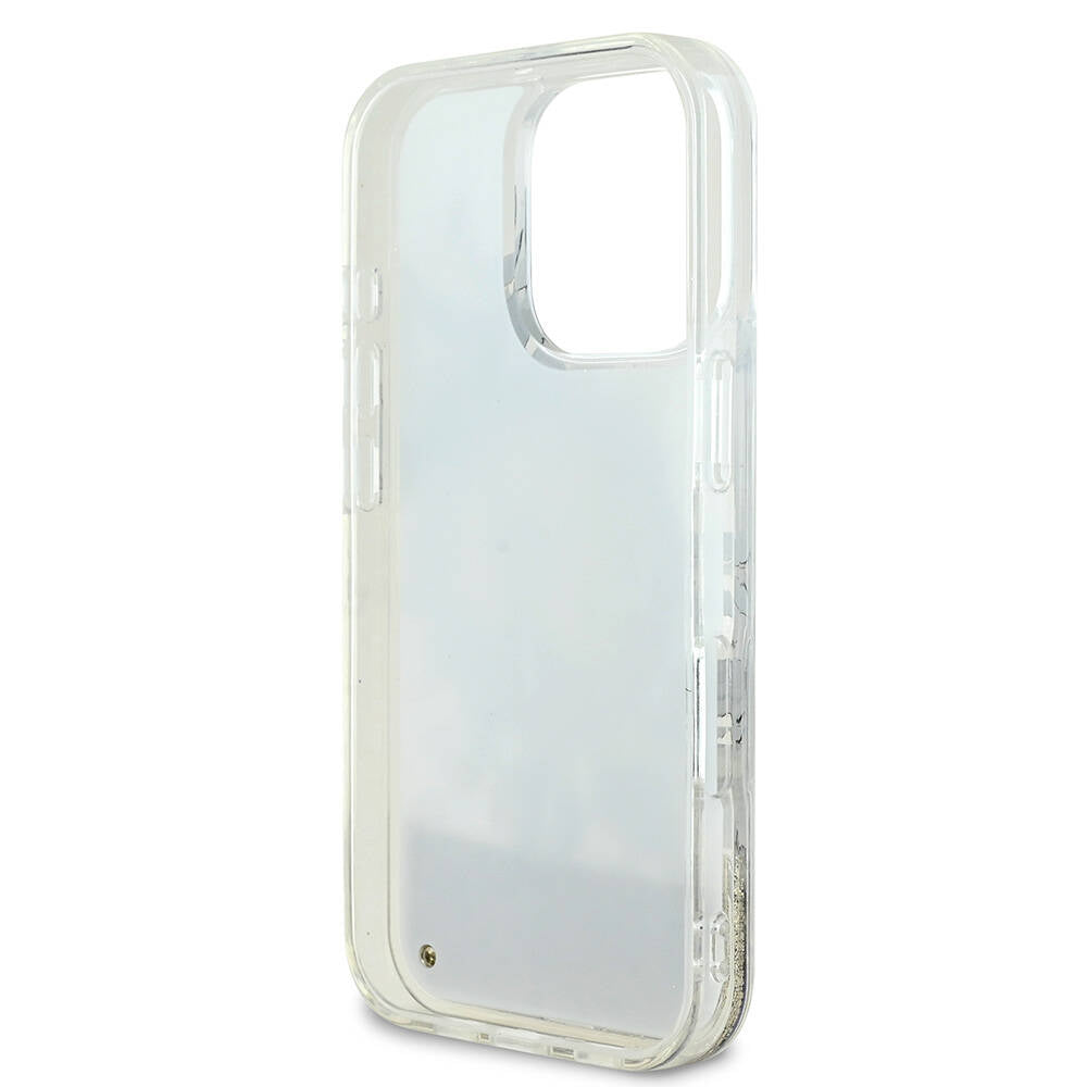 Apple iPhone 16 Pro Max Kılıf Guess Orjinal Lisanslı Magsafe Şarj Özellikli Sıvılı Simli Çiçek Desenli Kapak Mor