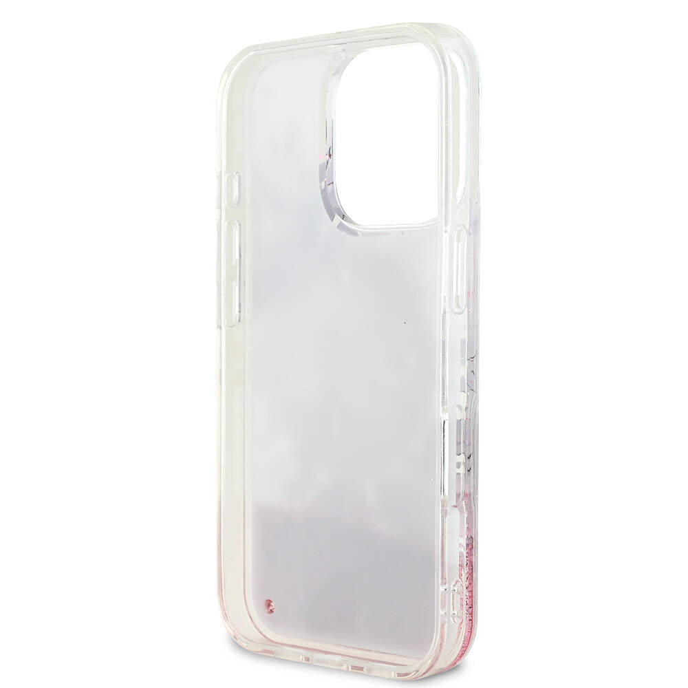 Apple iPhone 16 Pro Max Kılıf Guess Orjinal Lisanslı Magsafe Şarj Özellikli Sıvılı Simli Çiçek Desenli Kapak Mor