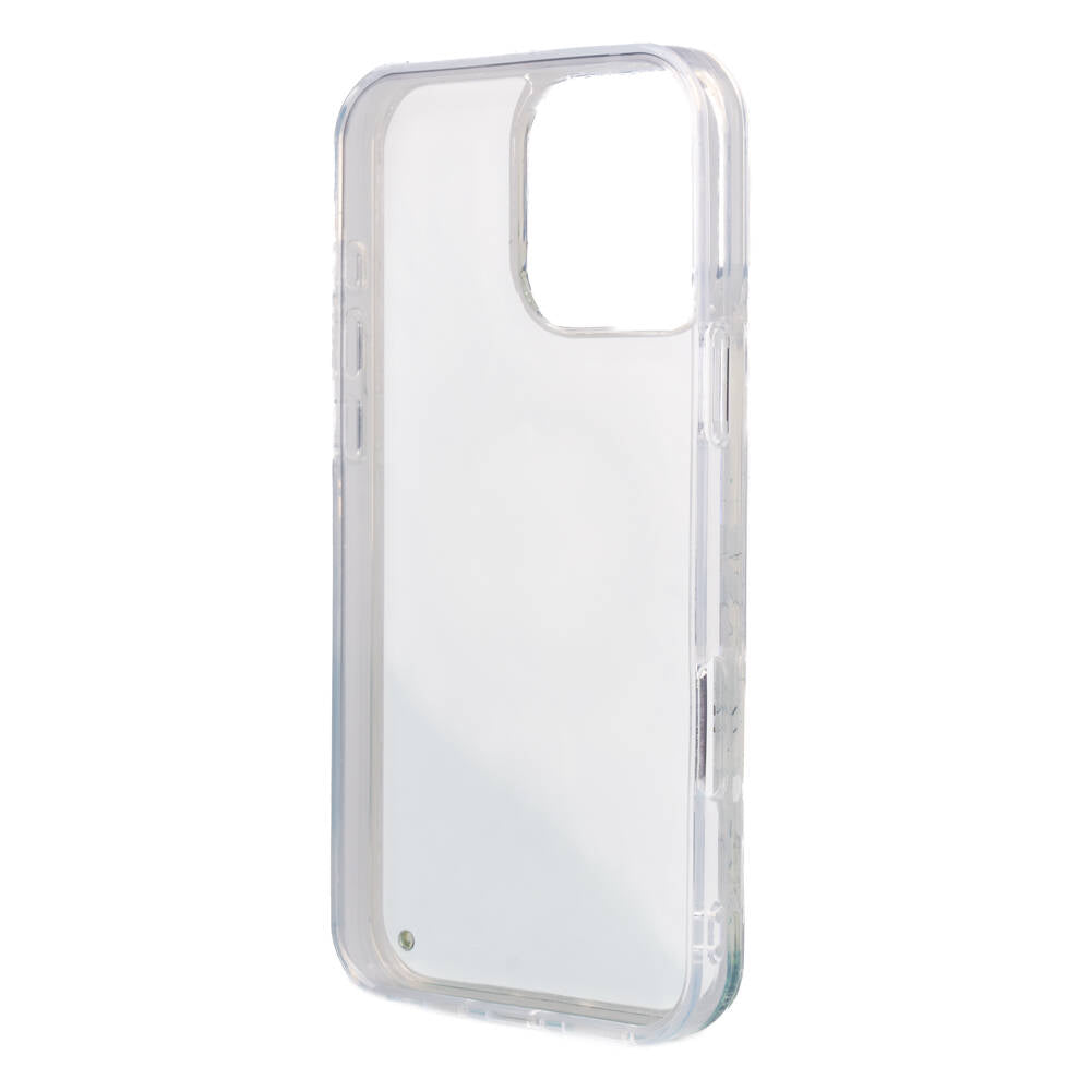 Apple iPhone 16 Pro Max Kılıf Guess Orjinal Lisanslı Magsafe Şarj Özellikli Sıvılı Simli Çiçek Desenli Kapak Mor