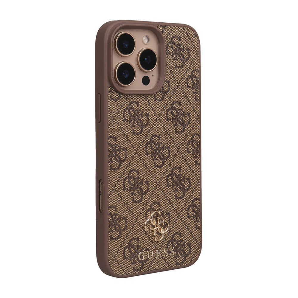 Apple iPhone 16 Pro Max Kılıf Guess Orjinal Lisanslı Magsafe Şarj Özellikli Small 4G Classic Kapak Kahverengi