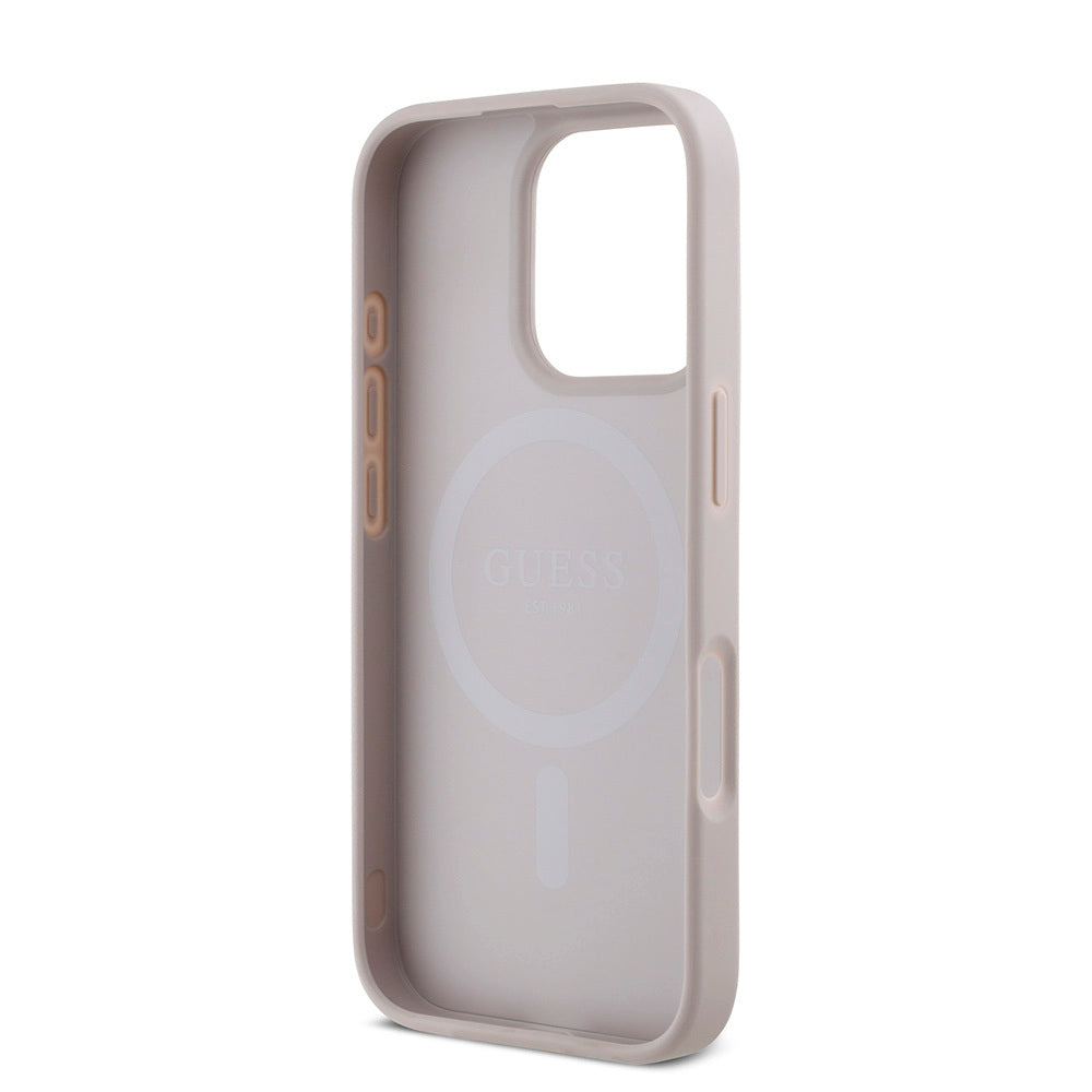 Apple iPhone 16 Pro Max Kılıf Guess Orjinal Lisanslı Magsafe Şarj Özellikli Small 4G Classic Kapak Pembe