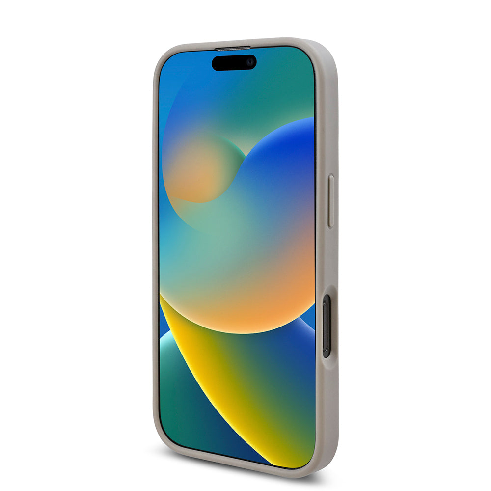 Apple iPhone 16 Pro Max Kılıf Guess Orjinal Lisanslı Taşlı Arka Yüzey Üçgen Logolu Kapak Gümüş