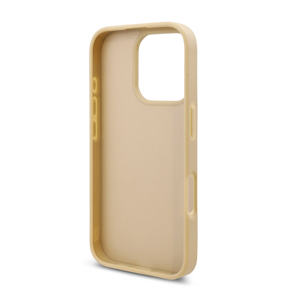 Apple iPhone 16 Pro Max Kılıf Guess Orjinal Lisanslı Taşlı Arka Yüzey Üçgen Logolu Kapak Gold