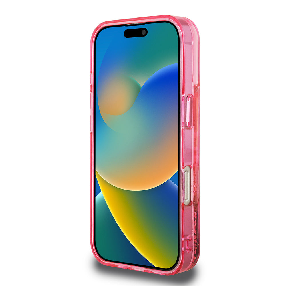 Apple iPhone 16 Pro Max Kılıf Guess Orjinal Lisanslı Transparan Sıvılı Simli Altın Çizgili Kapak Mor