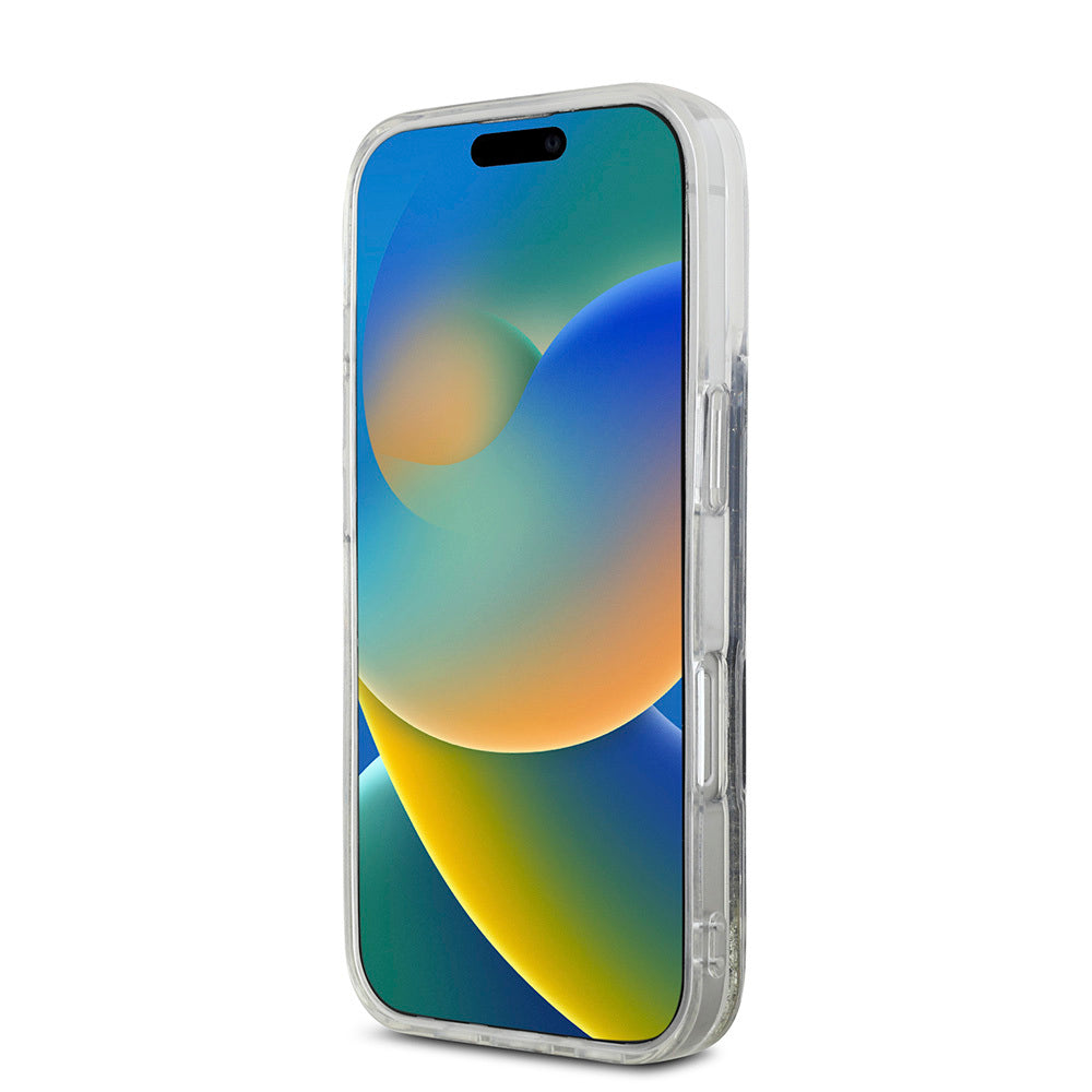 Apple iPhone 16 Pro Max Kılıf Hello Kitty Orjinal Lisanslı Magsafe Şarj Özellikli IML Baskı Kitty Head Logolu Sıvılı Simli Altın Ateşi Kapak Siyah