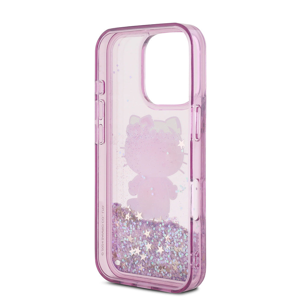Apple iPhone 16 Pro Max Kılıf Hello Kitty Orjinal Lisanslı Sıvılı Simli 50. Yıldönümü Partisi Kapak Mor