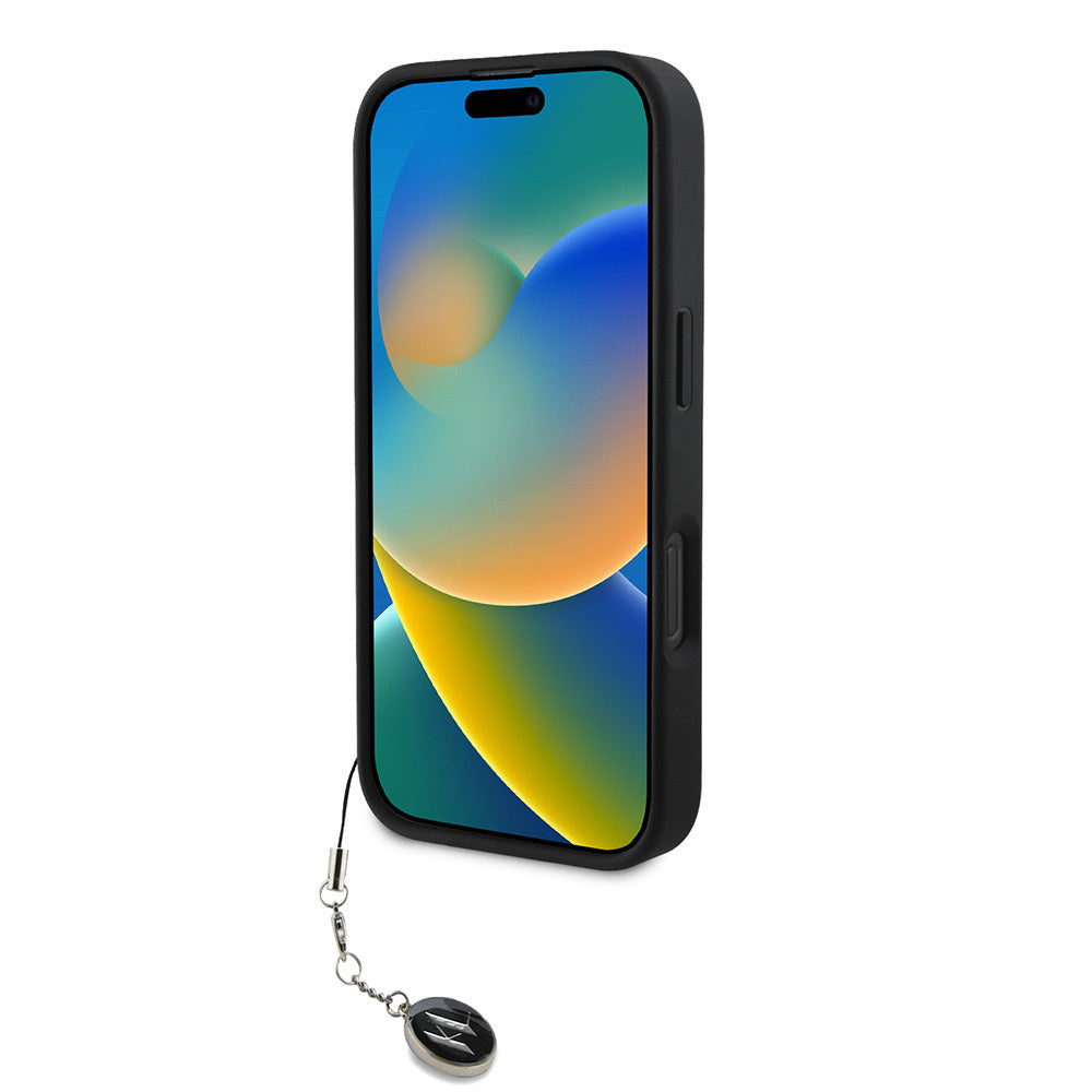 Apple iPhone 16 Pro Max Kılıf Karl Lagerfeld Orjinal Lisanslı Anahtarlıklı Taşlı KL Yazılı Saffiano Rhinestones Kapak Siyah