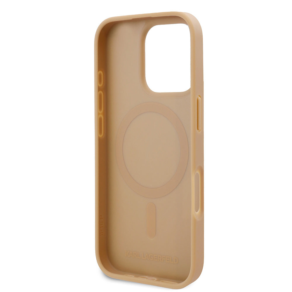 Apple iPhone 16 Pro Max Kılıf Karl Lagerfeld Orjinal Lisanslı Magsafe Şarj Özellikli KL Yazılı Hot Stamp Kapak Pembe