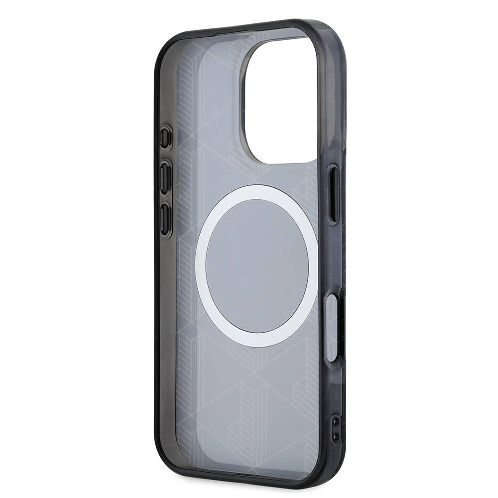 Apple iPhone 16 Pro Max Kılıf Lacoste Orjinal Lisanslı Magsafe Şarj Özellikli IML Baskılı Gümüş Timsah Logolu Monogram Kapak Siyah