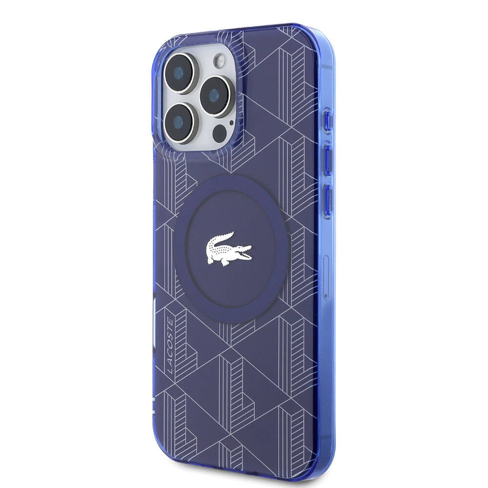 Apple iPhone 16 Pro Max Kılıf Lacoste Orjinal Lisanslı Magsafe Şarj Özellikli IML Baskılı Gümüş Timsah Logolu Monogram Kapak Yeşil