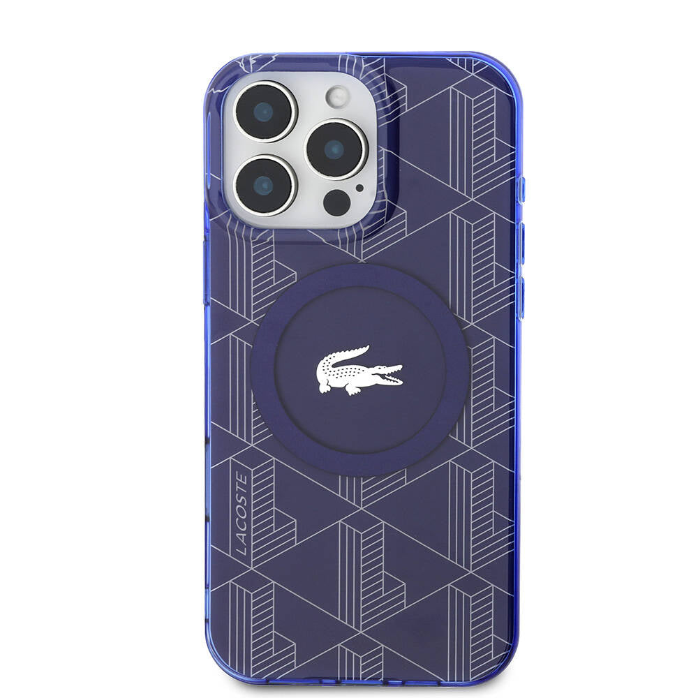 Apple iPhone 16 Pro Max Kılıf Lacoste Orjinal Lisanslı Magsafe Şarj Özellikli IML Baskılı Gümüş Timsah Logolu Monogram Kapak Siyah