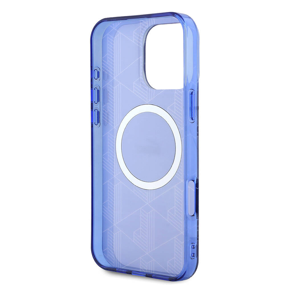 Apple iPhone 16 Pro Max Kılıf Lacoste Orjinal Lisanslı Magsafe Şarj Özellikli IML Baskılı Gümüş Timsah Logolu Monogram Kapak Lacivert